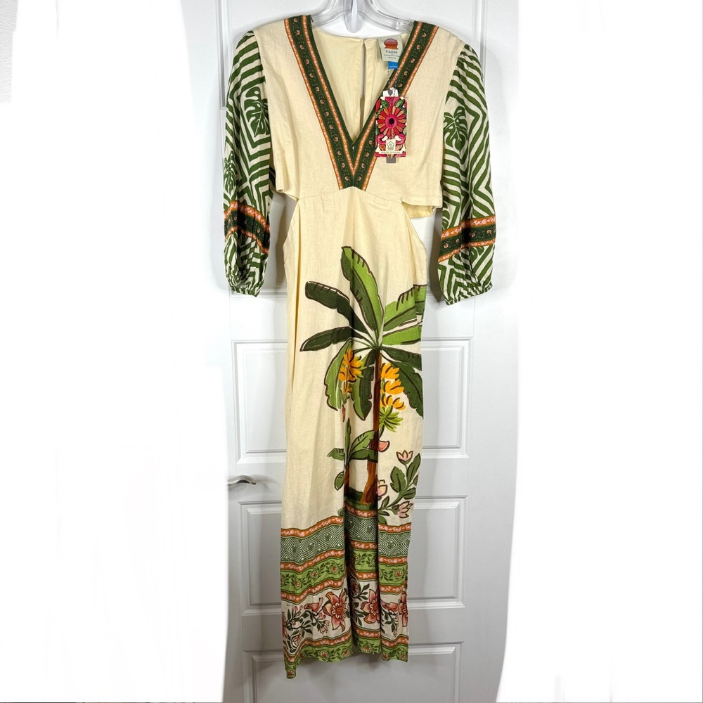 FARM RIO x ANTHROPOLOGIE Palm V-Neck Midi Dress Size S *New with Flaw* - Picture 2 of 16